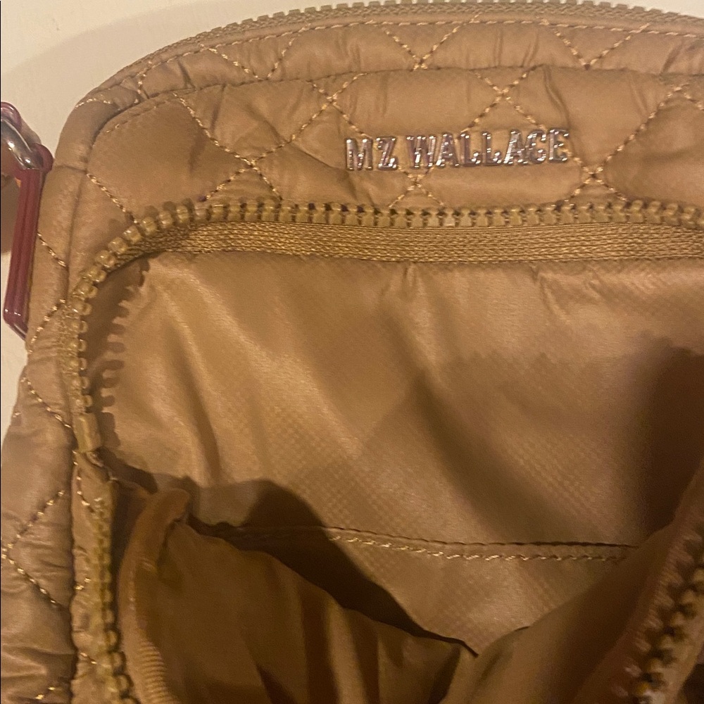 MZ Wallace Quilted Crossbody in Camel Brown with Striped Strap - Picture 4 of 5